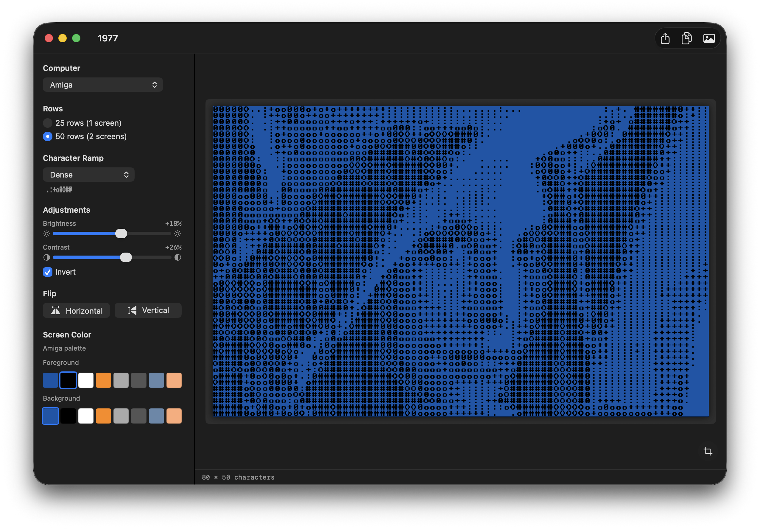 Amiga platform rendering a scene in Workbench blue with the Dense ramp