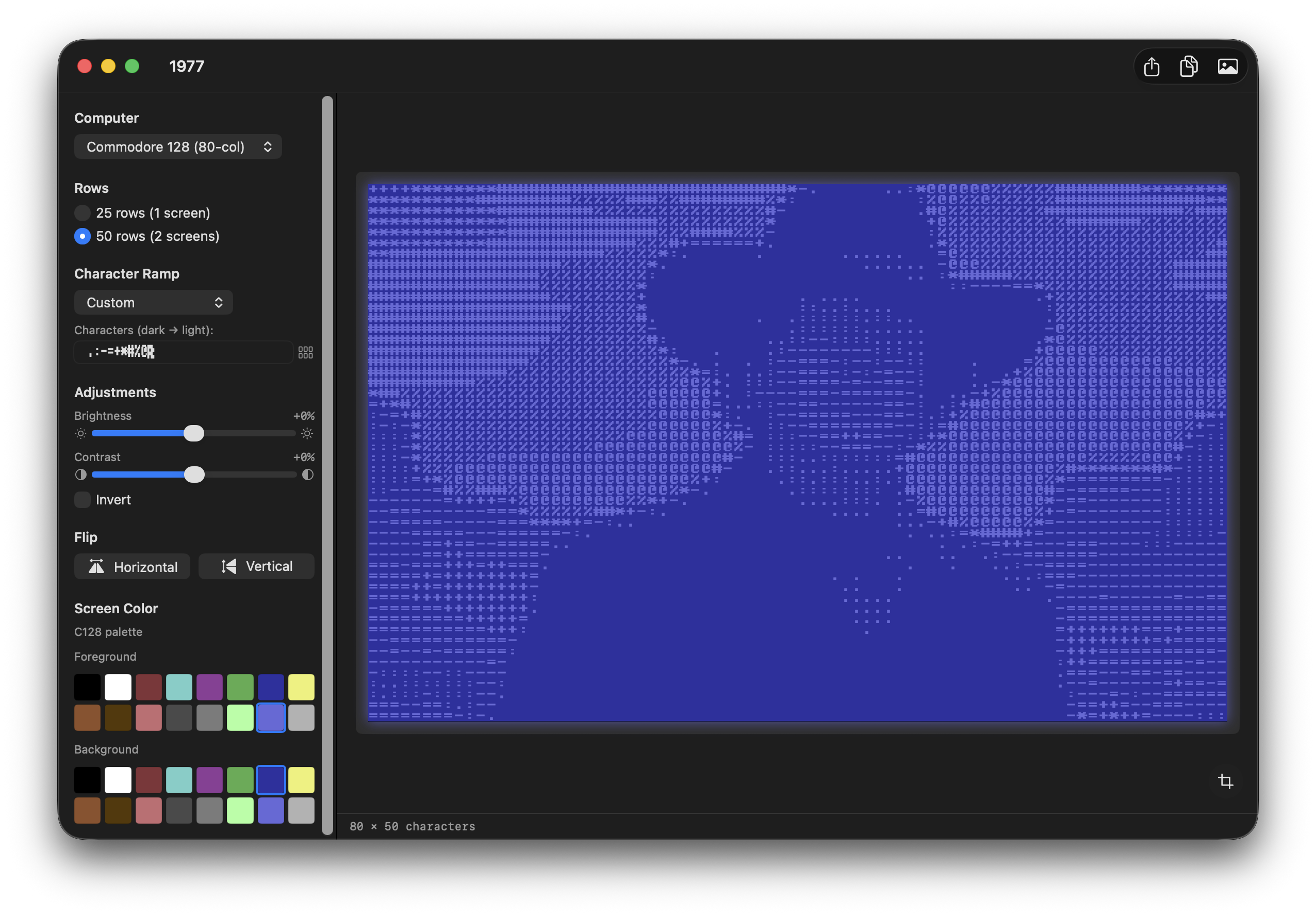Commodore 128 80-column mode with custom ramp at 50 rows