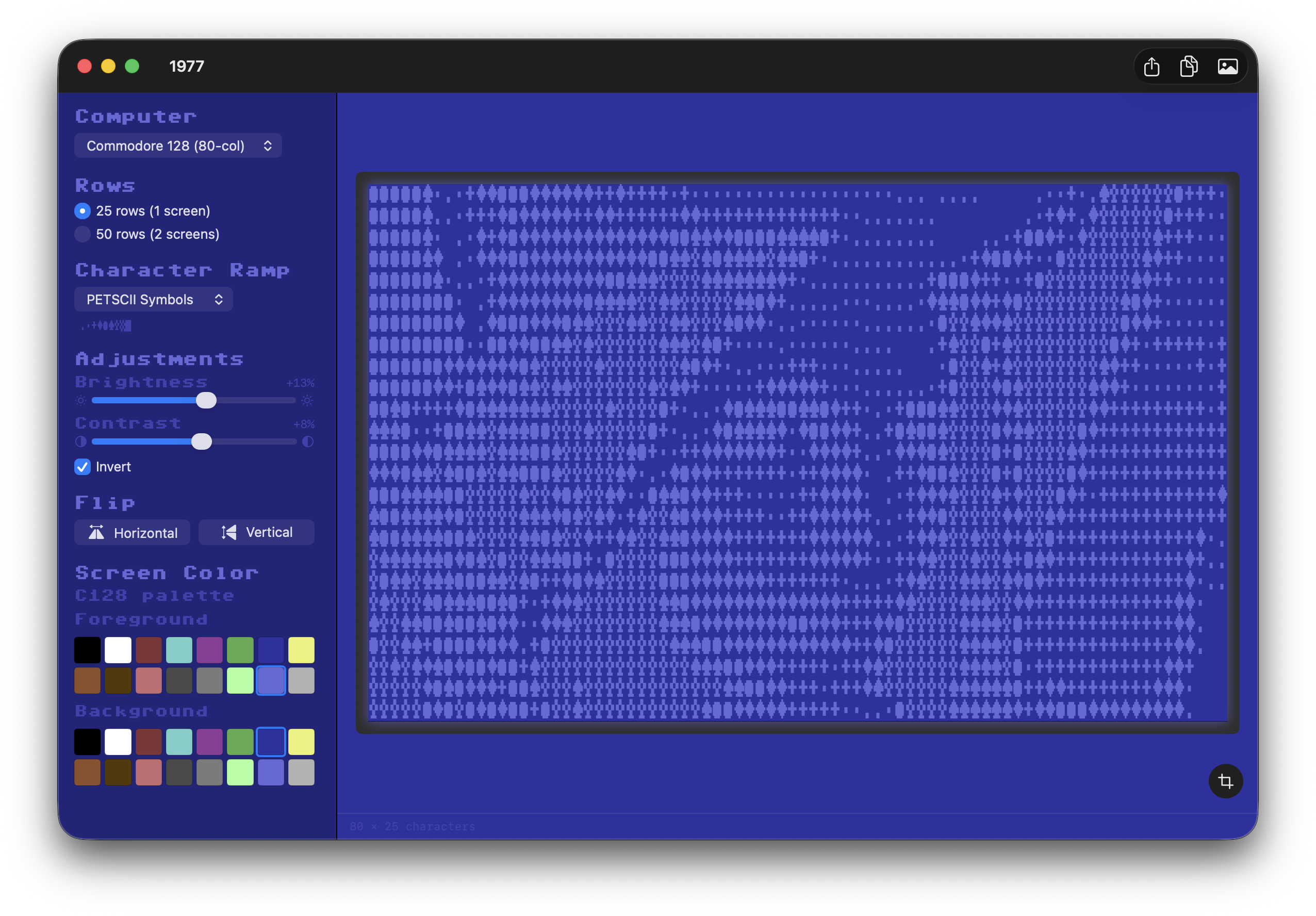 Commodore 128 with the C64 retro UI theme applied to the app chrome