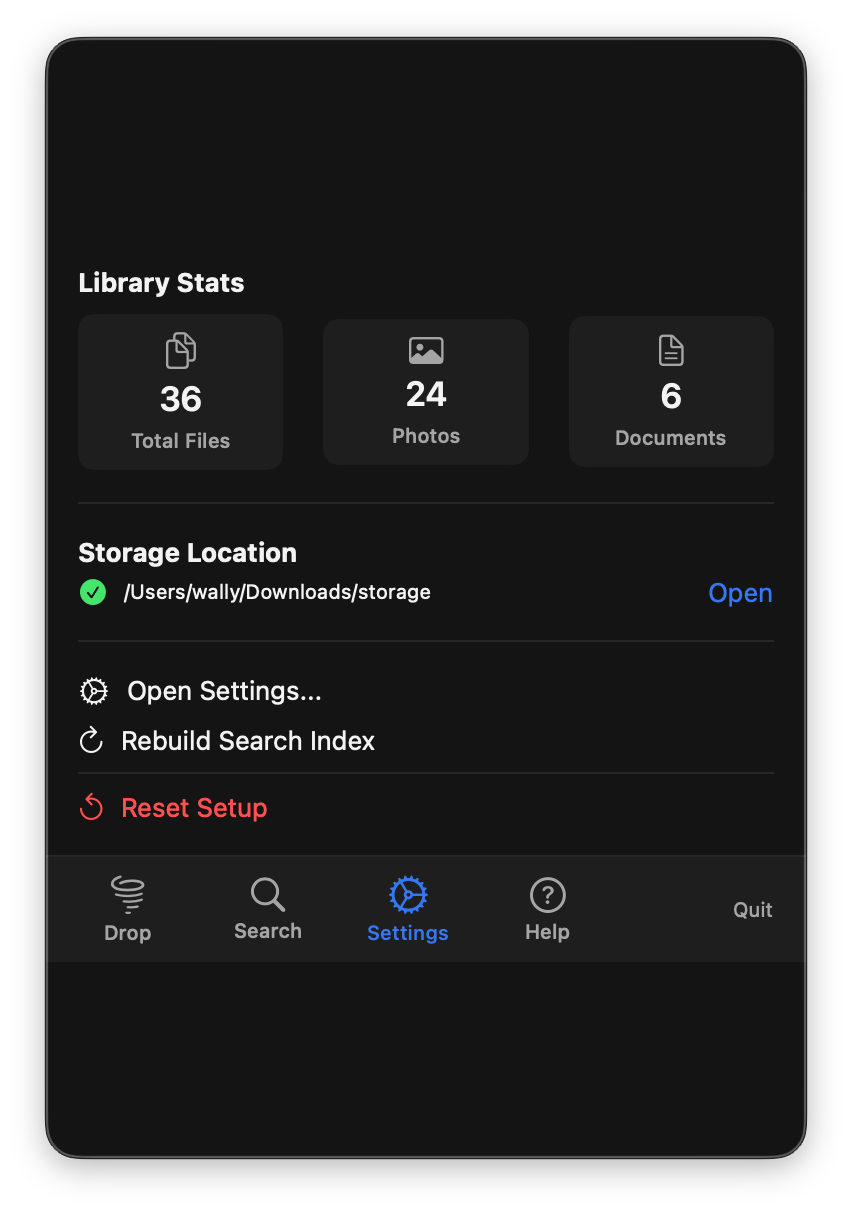 Settings and Library Stats