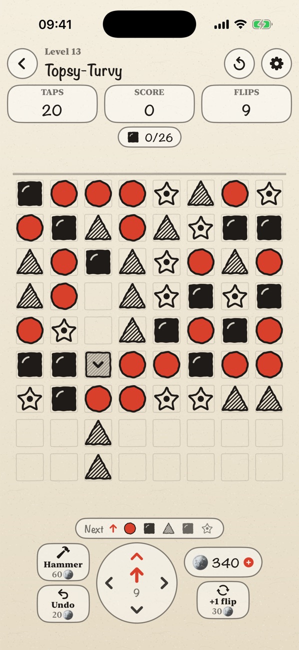 Flipside in the Ink and Paper theme with colorblind shapes