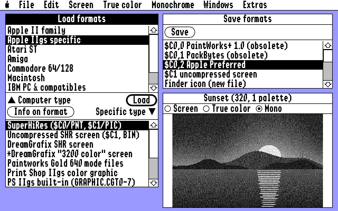 A monochrome image made with error diffusion shown in the Image window