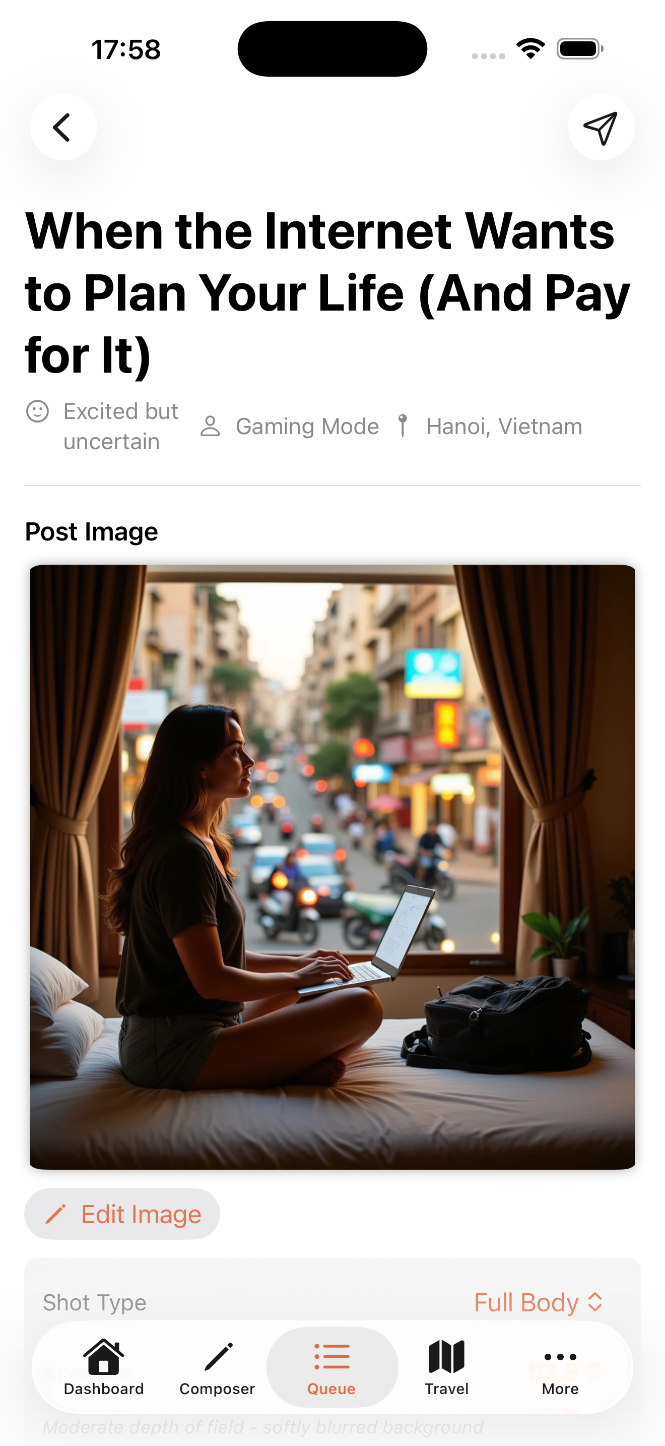 Post composer with location and mood