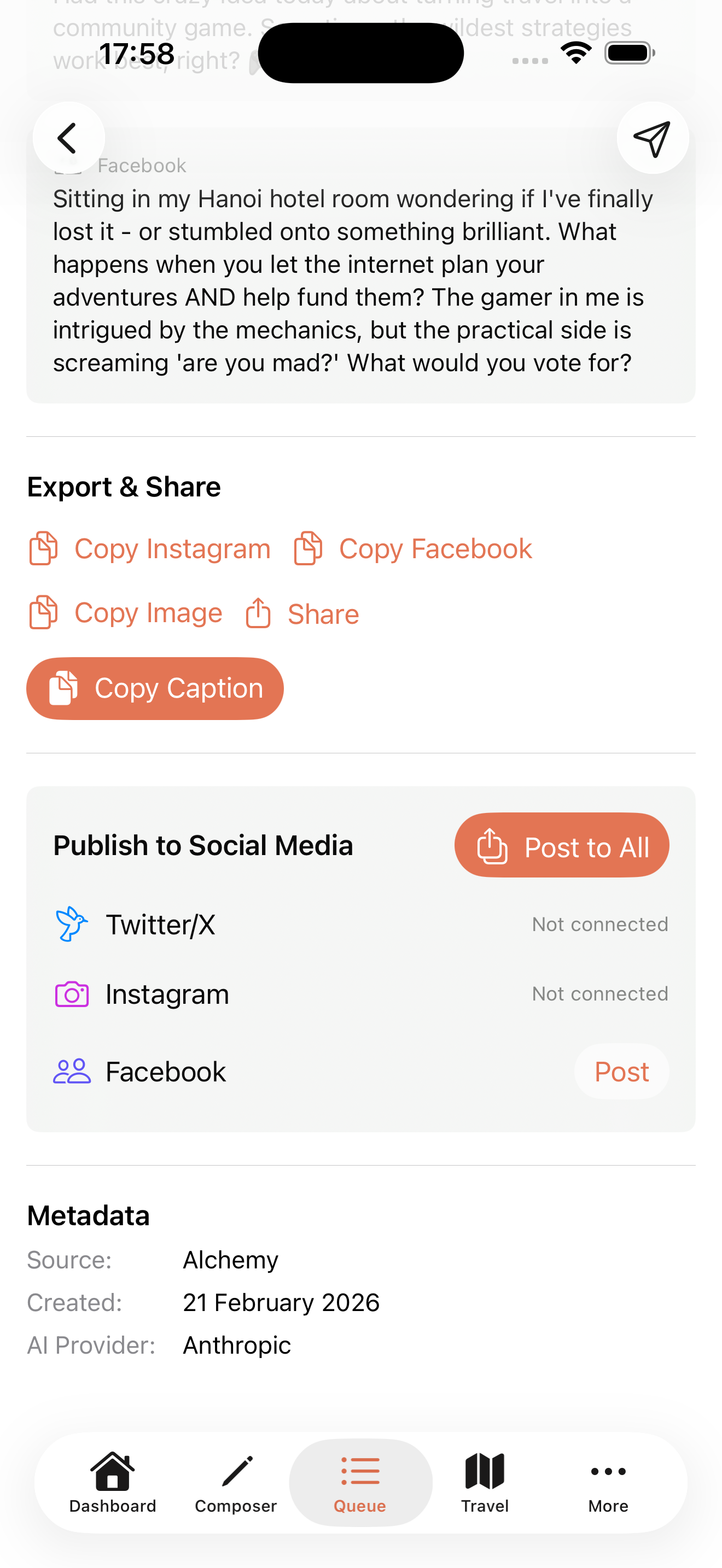 Export and share to social media