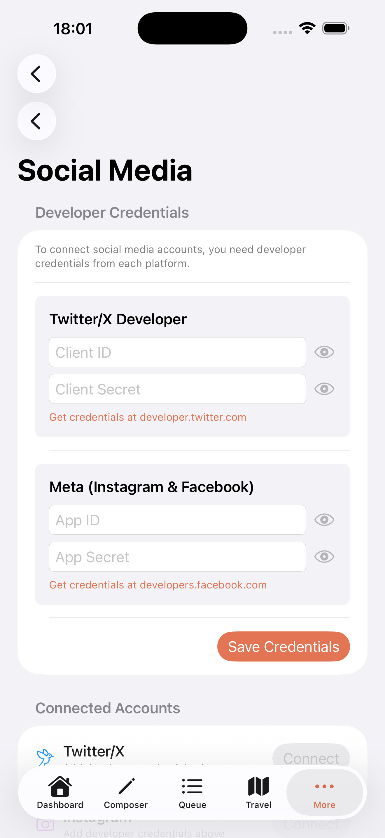 Social media developer credentials